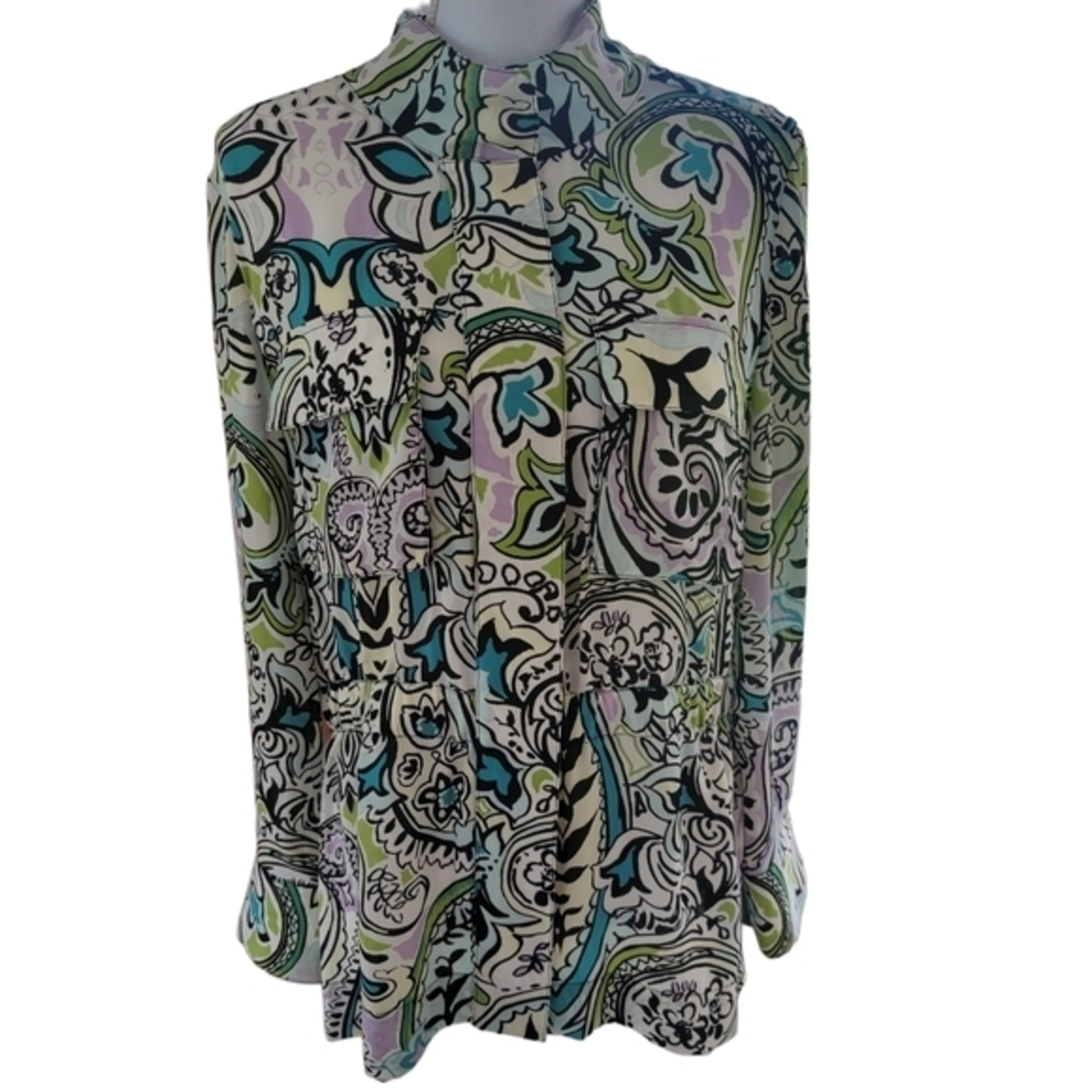 Black Label by Chico's Paisley Easy Jacket Size 10 NWT $198 blue pink Lavender